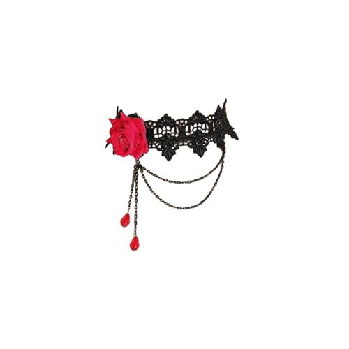 KOFISNI Gothic Spitze Blume Halskette für Frauen Rot Schwarz Große Blume Choker Halskette Punk Schwarz Kristall Anhänger Halsband Halskette Halloween Party Zubehör für Frauen, Large, Metall, Kein KOFISNI Gothic Spitze Blume Halskette für Frauen Rot Schwarz Große Blume Choker Halskette Punk Schwarz Kristall Anhänger Halsband Halskette Halloween Party Zubehör für Frauen, Large, Metall, Kein von KOFISNI