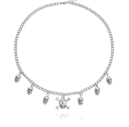 KOFISNI Punk-Skelett-Totenkopf-Halskette für Herren, Halloween-Skelett-Charm-Halskette, Retro, Gothic, Silber, Totenkopf-Halskette, Biker-Rock, Halloween, Party, Gothic-Schmuck für Damen und Herren KOFISNI Punk-Skelett-Totenkopf-Halskette für Herren, Halloween-Skelett-Charm-Halskette, Retro, Gothic, Silber, Totenkopf-Halskette, Biker-Rock, Halloween, Party, Gothic-Schmuck für Damen und Herren von KOFISNI