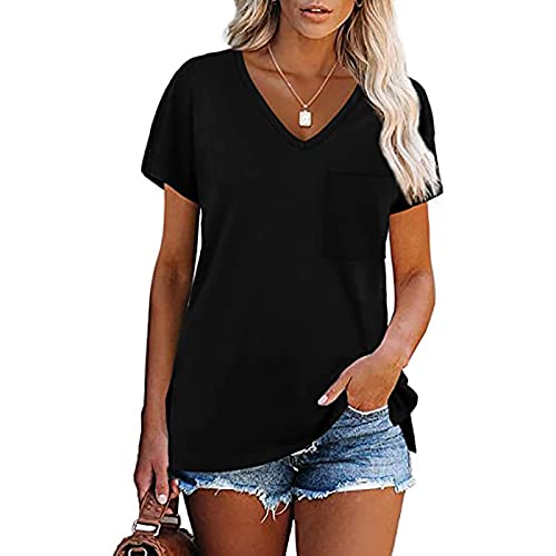 Bluse Damen Elegant Einfarbig Tshirt T-Shirt Damen Casual V-Ausschnitte Slim Fit Tunika Bluse Damen Weste Party Vintage Kleidung Oberteil Damen Bekleidung Fraun Locker Sommer Girls Tank Top von KOG