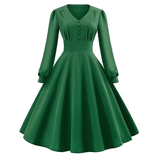 KOG Damen Weihnachtskleid Elegant Langarm Minikleid Weihnachtskleider für Damen Frühlingskleid Damen Abendkleid Lang Kleider Frauen Kleid Christmas Dresses Rot Meine Bestellungen Anzeigen Grün XL von KOG