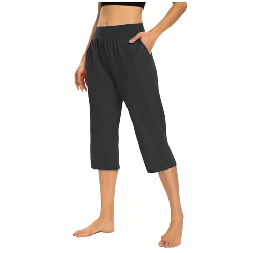 KOG 3/4 Hose Damen Cargo Hose 2025 Sommerhose Baumwolle Baggy Cargohose Frauen Jogginghose Einfarbig Leicht Trainingshose Weißes Marlenehose Pumphose Amazon Basics Dunkelgrau 3XL von KOG