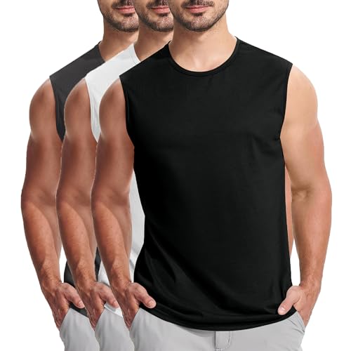 KOG 3er Pack Unterhemd Herren Tank Top Sport Tanktop Sommer Muskelshirt Ärmelloses Bekleidung Einfarbig Baumwolle T-Shirt Angebote Wandershirt Mode Shirts Amazon Basics Schwarz Weiß Dunkelgrau 4XL von KOG