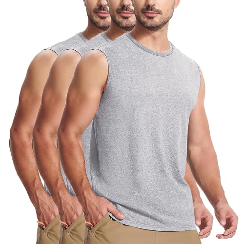 KOG 3er Pack Unterhemd Herren Tank Top Sport Tanktop Sommer Muskelshirt Ärmelloses Kleidung Einfarbig Baumwolle T-Shirts Jungen Shirt Casual Tops Grau XL von KOG