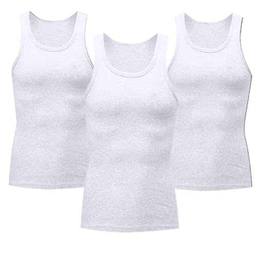 KOG 3er Pack Unterhemd Herren Tank Top Sport Tanktop Sommer Muskelshirt Ärmelloses Oberteil Einfarbige T-Shirt Fitness Baumwolle Shirt Tshirt Basic Shirts Weiß L von KOG