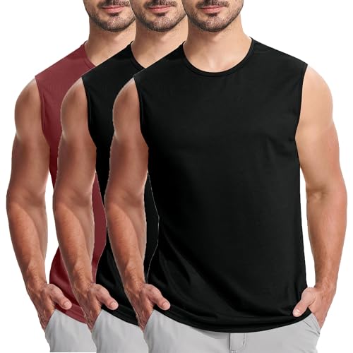 KOG 3er Pack Unterhemd Herren Tank Top Sport Tanktop Sommer Muskelshirts Ärmelloses Shirt Einfarbige T-Shirts 2025 Baumwolle Oberteile Tshirts Oberteil Schwarz Rot 4XL von KOG