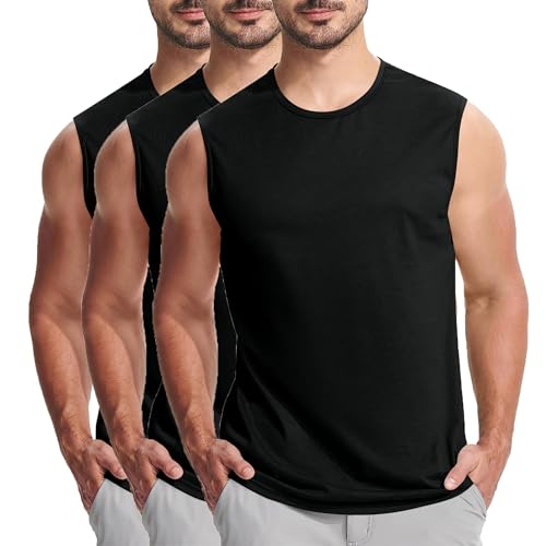 KOG 3er Pack Unterhemd Herren Tank Top Sport Tanktop Sommer Muskelshirts Ärmelloses Shirts Einfarbig Shirt Mode Baumwolle Tshirts Junge Tops 2025 Laufshirt Schwarz 4XL von KOG