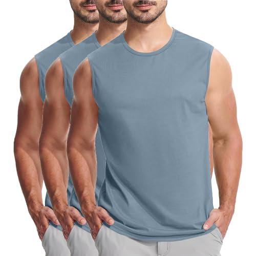 KOG 3er Pack Unterhemd Herren Tank Top Sport Tanktop Sommer Muskelshirts Ärmelloses Streetwear Einfarbige Basic Baumwolle T-Shirt Oberteile Fashion Tshirt Blau L von KOG