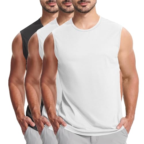 KOG 3er Pack Unterhemd Herren Tank Top Sport Tanktop Sommer Sportshirt Ärmelloses Oberteile Einfarbig Shirt 2025 Baumwolle Männer T-Shirt Gym Top Weiß Dunkelgrau M von KOG