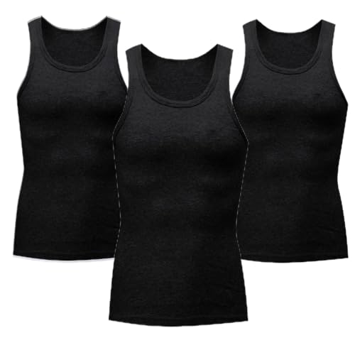KOG 3er Pack Unterhemd Herren Tank Top Sport Tanktop Sommer Sportshirt Ärmelloses Oberteile Einfarbige T-Shirt Lässig Baumwolle Muskelshirts Gutscheine Junge Top Lose Shirts Prime Schwarz M von KOG