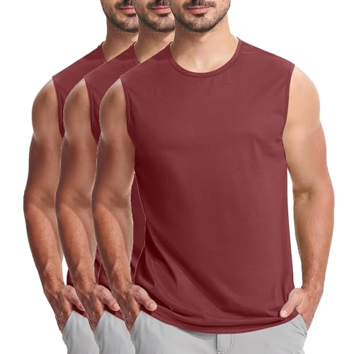 KOG 3er Pack Unterhemd Herren Tank Top Sport Tanktop Sommer Sportshirt Ärmelloses T-Shirts Einfarbige Mode Baumwolle Shirts Junge Oberteil 2025 Tshirt Rot 4XL von KOG