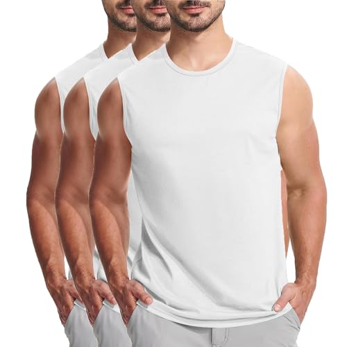 KOG 3er Pack Unterhemd Herren Tank Top Sport Tanktop Sommer Sportshirt Ärmelloses Wandershirt Einfarbig Bekleidung Mode Baumwolle Teenager Shirt Gym Top Weiß 3XL von KOG