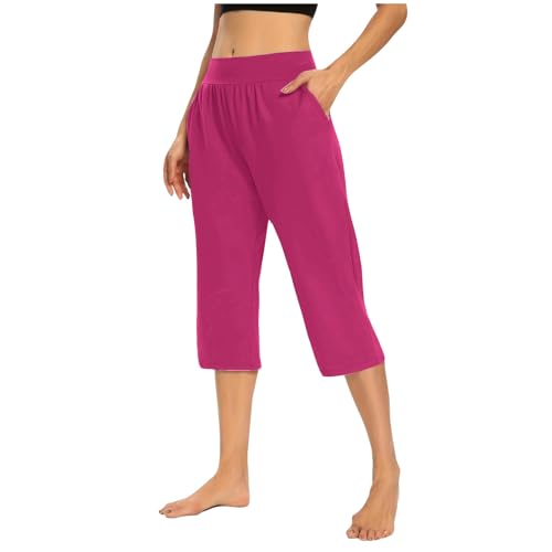 KOG Amazon Basics 3/4 Hose Damen Cargo Hose Musselin Sommerhose Baumwolle Casual Cargo Hosen Frau Jogging Hose Lose Strandhose Große Größen Lockere Hosen Amazon Warehouse Deal Pink 3XL von KOG
