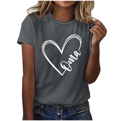 KOG Amazon Basics Damen Tshirts Elegant Oma Print Blusen Elegante Baumwolle Tuniken Oma Geschenk Oversize Mode Motiv Tank Frauen Rundhals Hemd Amazon Warehouse Deal Grau L von KOG