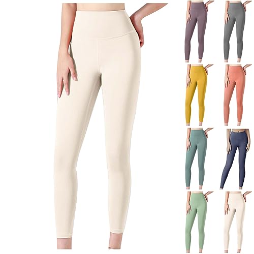 KOG Amazon Basics High Waist Leggings für Damen Leggins Sport Elegant Yoga Leggings Shapewear Laufhose Frau Jogginghose Yogahose Sommer Sporthose Tanzhose Angebote des Tages Heute Beige XL von KOG