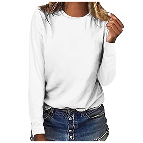 KOG Amazon Basics Langarmshirt Damen Langarm Kleidung Einfarbig Tshirt Winter Baumwolle Blusen Frauen T-Shirt Elegant Einfarbige Bluse Frau V-Ausschnitt Lässig Weiß XL von KOG