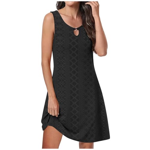 KOG Amazon Basics Sommerkleid für Damen Sommerkleider Elegante Einfarbig Frau 2024 Kleider Mode Boho Kleidung Freizeitkleider Baumwolle Abendkleid Lang Elegant für Hochzeit Prime Schwarz 3XL von KOG