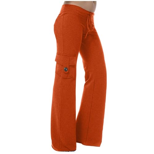 KOG Amazon Essentials Damen Hosen Damen Leicht Sommerhose Baumwolle Leichte Cargo Hosen Frauen Jogginghose Fashion Weisses Anzughose Oversize Boulderhose Outlet Angebote Orange L von KOG