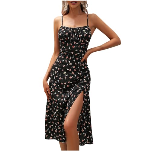 KOG Amazon Essentials Damen Sommerkleid Damen Sommerkleider Elegant Einfarbig 2025 Bekleidung Strandkleid Bequeme Festkleider Tunika Kleid Baumwolle Brautjungfernkleider Prime Schwarz M von KOG