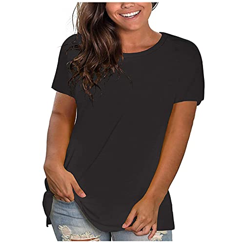 KOG Amazon Gutschein Damen T-Shirts Motiv Tshirts Casual Kurzarm Baumwolle Teenager Tshirt Große Größen Grafik Bekleidung V-Ausschnitt Oversized Shirt Outlet Angebote Schwarz 3XL von KOG