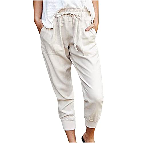 KOG Amazon Gutschein Hose Damen Leinenhose 2024 Sommerhose Leinen Cargo Hose Frauen Jogging Hose Fashion Sport Hose Rote Stoffhose Weite Schlupfhose Angebote des Tages Heute Weiß 3XL von KOG