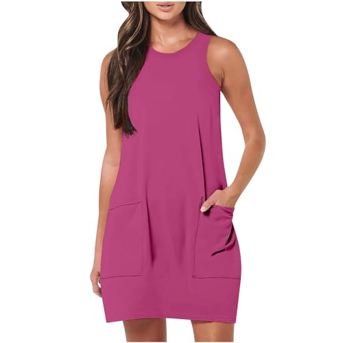 KOG Amazon Gutschein Sommerkleid Sommerkleider Damen Basic Hemdkleid Einfarbig Frauen Elegant Hemdblusenkleid Kurz Blusen Kleider Kleid Baumwolle Brautjungfernkleider Gutschein Heißes Rosa M von KOG