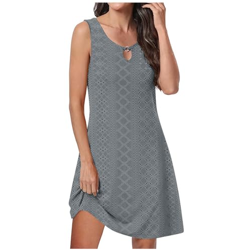 KOG Amazon Gutschein Sommerkleider Damen Sommerkleid Elegant Hemdkleid Einfarbig Frau 2025 Kleidung Hemdblusenkleid Bequeme Strandkleid Baumwolle Abendkleid Hochzeit Outlet Amazon Grau XL von KOG