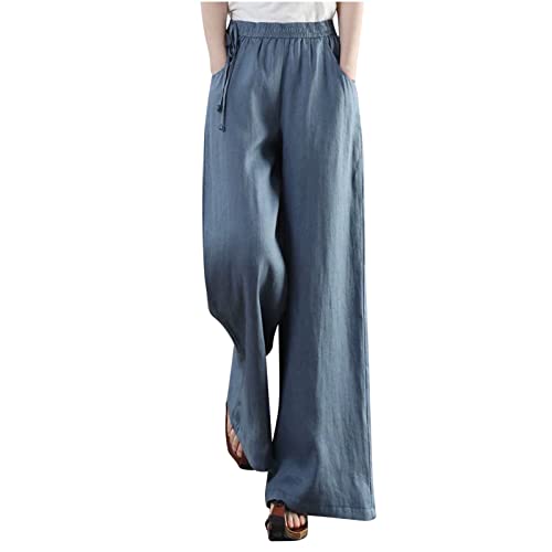 KOG Angebote Damen Hosen Leinenhose Baggy Sommerhose Baumwolle Casual Cargo Hosen Frauen Jogginghose Einfarbig Lounge Weißes Arbeitshose Sport Hosen Blitzangebote des Tages Blau 4XL von KOG