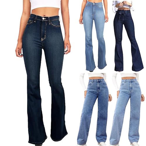 KOG Angebote Damen Jeans Hosen Jeanshose 2024 Sommerhose Baumwolle Fashion Cargo Hosen Frauen Outdoor Hosen Sporthose Stretch Marlenehose Slim Fit Breite Hosen Warehouse Deal Dunkelblau XXL von KOG