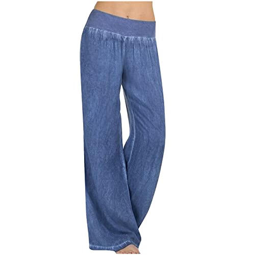 KOG Angebote Damen Jeans Hosen Jeanshose Baggy Sommerhose für Damen Baumwolle Sommer Cargo Hosen Frau Outdoorhose Einfarbige Lounge Wanderhose Baggy Arbeitshose Kurzgröße Prime Hellblau 4XL von KOG