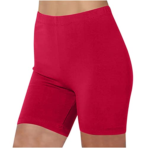 KOG Angebote Damen Shorts Kurze Leggings High Waist Baumwolle Sommer Hosen Radlerhose Kurze Sporthose Blickdicht Sportshorts Trainingshose Gym Shorts Yoga Shorts Unterhosen Gutschein Rot 3XL von KOG