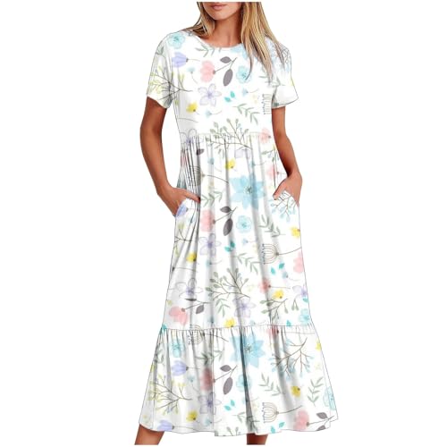 KOG Angebote Damen Sommerkleider Sommerkleid Sommer Sommerkleider Blumenkleid Elegant Tunika Kleid 2024 Sommerkleidung Umstandsmode Kleid Baumwolle Hochzeitsgast Kleid Mehrfarbig XXL von KOG