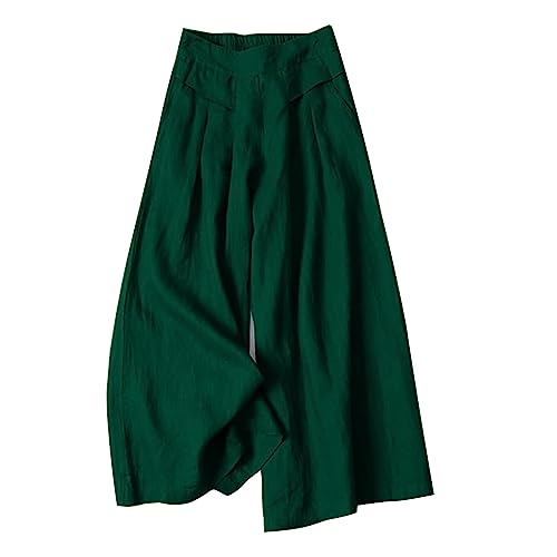 KOG Angebote Hose Damen Leinenhose Casual Sommerhose für Damen Leinen Mode Cargohosen Frauen Jogginghose Einfarbig Baggy Laufhose Stretch Hose Große Größen Fitnesshose Prime Armeegrün 3XL von KOG