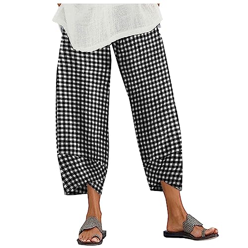 KOG Angebote Hose Damen Leinenhose Mode Leichte Sommerhose Leinen Baggy Cargohosen Frau Jogginghose Grafik 2024 Outdoorhose Rote Anzughose Weites Bein Karierte Hose Schwarz XL von KOG