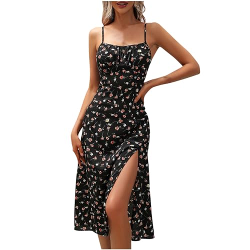 KOG Angebote Sommerkleid für Damen Sommerkleider Casual Blusen Kleid Einfarbige Mode Oberteil Freizeitkleid Leichte Festkleider Kleid Baumwolle Kleider für Gäste Zur Hochzeit Prime Schwarz L von KOG