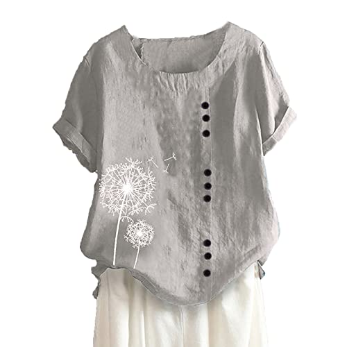 KOG Angebote des Tages Heute Blitzangebote Damen Tshirt Elegante Leinenshirt Bluse Casual Baumwolle Oberteil Teenager Tuniken Slim Fit Grafik Top Frauen Rundhals Tank Damen Sale Grau 5XL von KOG