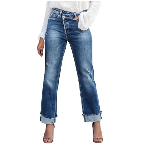 KOG Blitzangebote des Tages Damen Jeans Jeanshose Hose Elegante Mom Jeans Damen Baumwolle Sommer Cargo Hose Frau Sporthose Leichte High Waist Oversized Boulderhose Prime Blau XL von KOG