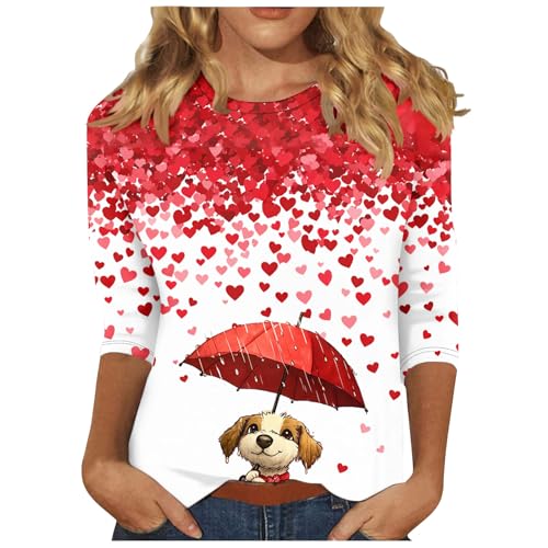 KOG Bluse Damen Elegant 3/4 Ärmel Bluse Baumwolle Grafik Blusen Lose 3/4 Ärmel T-Shirts Sale Damen Longshirt Mode Grafik Drucken Oberteil Frauen Blusenshirt Gutschein Amazon Mehrfarbig XXL von KOG