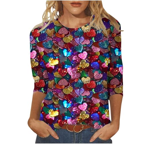 KOG Bluse Damen Elegant 3/4 Ärmel Oberteile Baumwolle Tie-Dye Muster Shirts Lose 3/4 Ärmel Kleidung Sale Damen Frauen Bluse Mode T-Shirts Shirt Meine Bestellungen Anzeigen Mehrfarbig M von KOG
