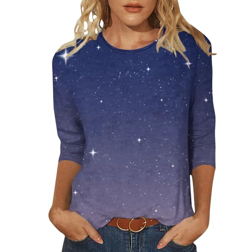 KOG Bluse Damen Elegant 3/4 Ärmel Shirts Baumwolle Grafik Drucken Shirt Freizeit 3/4 Ärmel Bluse Angebote des Tages Heute Kleidung Lässig Longbluse Teenager Mädchen Oberteile Prime Lila XL von KOG