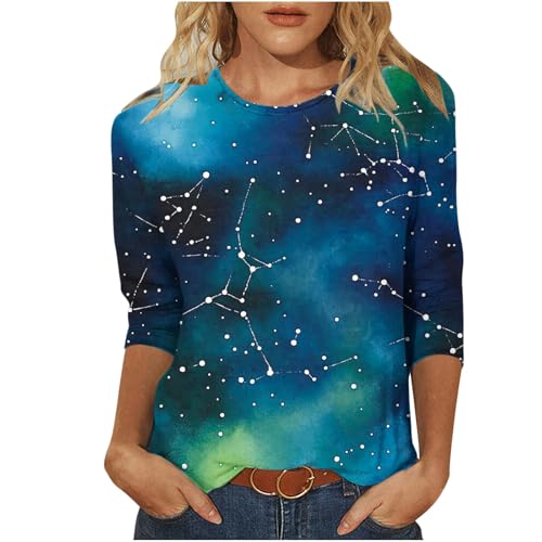 KOG Bluse Damen Elegant 3/4-Ärmeln Bekleidung Baumwolle Galaxie Grafik Longshirt Mode 3/4-Ärmeln Shirts Frauen Tshirts Retro Longbluse Elegant Tshirt Galaxie Tshirt L von KOG