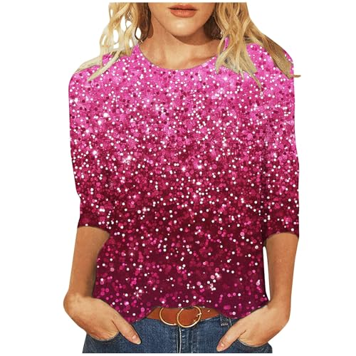 KOG Bluse Damen Elegant 3/4-Ärmeln Bekleidung Baumwolle Tie-Dye Muster Oberteile Freizeit 3/4-Ärmeln T-Shirts Outlet Amazon Frauen Elegant Tops Elegante Top Warehouse Deal Mehrfarbig L von KOG