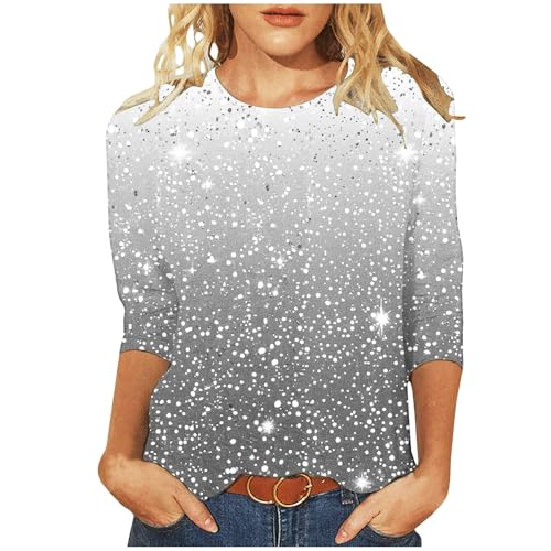 KOG Bluse Damen Elegant 3/4 Arm Bekleidung Baumwolle Grafik Drucken Tshirts Elegant 3/4 Ärmel Bluse Amazon Gutschein T-Shirt Retro Pullover Frauen Elegante Top Outlet Angebote Mehrfarbig XL von KOG