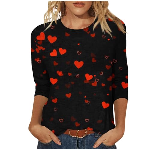 KOG Bluse Damen Elegant 3/4 Arm Kleidung Baumwolle Grafik Blusenshirt Fashion 3/4-Ärmeln Tshirt Outlet Amazon Sweatshirt Vintage Grafik Drucken Blusen Frauen Basic Tshirts Angebote Rot XXL von KOG