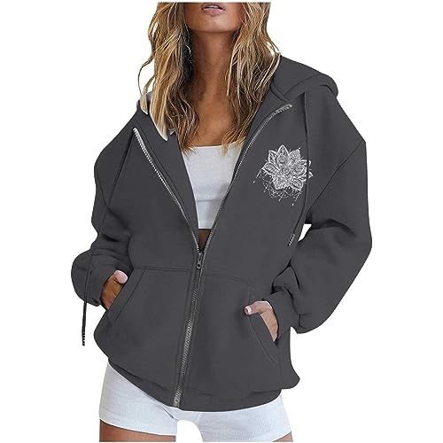 KOG Bomberjacke Damen Herbstjacke Elegante Fahrradmantel Mode Motiv Kleidung übergangsmantel Elegant Hemdjacke Retro Kapuzenjacke Teenager Steppjacke Wanderjacke Daunenjacken Dunkelgrau L von KOG