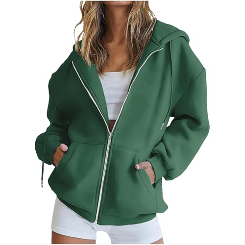 KOG Bomberjacke Damen Herbstjacke Freizeit Wintermantel Winterjacke Einfarbige Kleidung Frauen übergangsjacken Retro Hemdjacke Winter Pullover Frau Daunenjacke Festival Jacke Parka Grün M von KOG