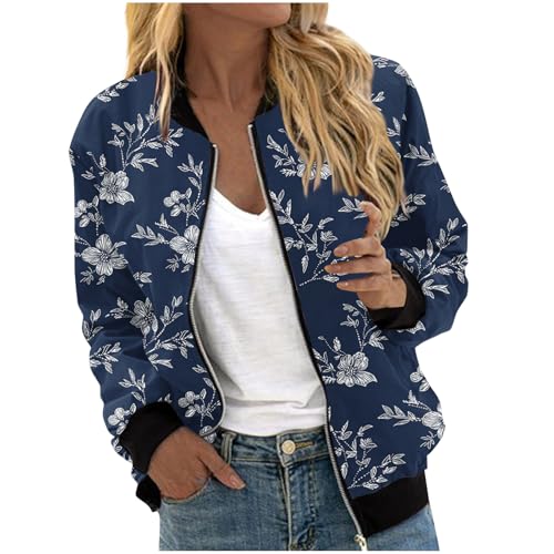 KOG Bomberjacke Damen Wintermantel Elegant Fahrradmantel Grafik Drucken Bekleidung Frauen übergangsjacken Warm Blusenjacke Warme Kapuzenpullover Frau Daunenjacken Softshelljacke Marine XL von KOG