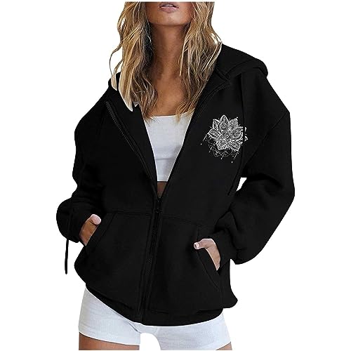 KOG Bomberjacke Damen Wintermantel Warm Sport Jacke Grafik Kleidung Frauen übergangsjacken Freizeit Sweatjacke Elegante Kapuzenjacke Steppmantel College Jacke Softshellmantel Schwarz S von KOG