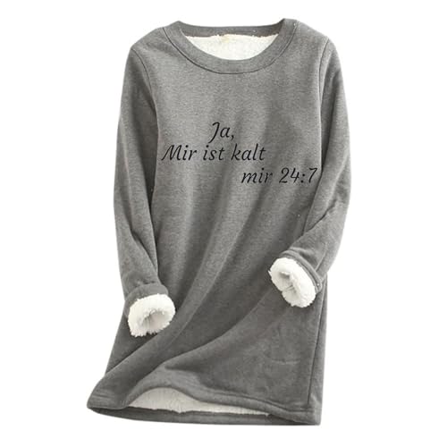 KOG Damen Fleece Sweatshirts Fleecepullover Ja Mir Ist Kalt Pullover Winter Sherpa Gefütterter Thermounterwäsche Warms Fleecepulli Teddy Plüsch Pulli Baumwolle Langarmshirt Angebote Dunkelgrau XL von KOG