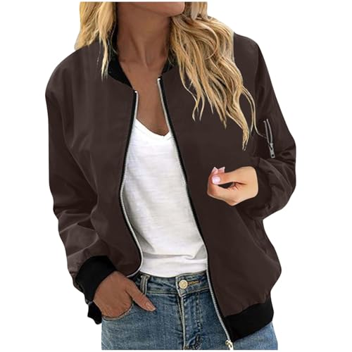 KOG Damen Regenjacke Wasserdicht Fahrradjacke Fashion Herbstjacke Zipper Jacke Einfarbig Oberteile Bomberjacke Elegant Wanderjacke Atmungsaktiv Jacke Teenager Mädchen Radjacke Braun L von KOG