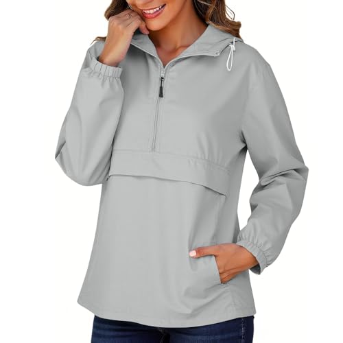 KOG Damen Regenjacke Wasserdicht Fahrradjacke Leichte Wanderjacke Festival Jacke Einfarbige Oberteil Frauen Windjacke Mode Trainingsjacke Oversized Motorrad Jacke Frau Sportjacke Grau L KOG Damen Regenjacke Wasserdicht Fahrradjacke Leichte Wanderjacke Festival Jacke Einfarbige Oberteil Frauen Windjacke Mode Trainingsjacke Oversized Motorrad Jacke Frau Sportjacke Grau L von KOG